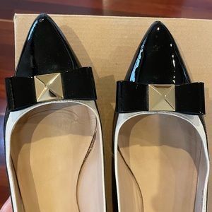 Black patent and white Kate Spade low heels